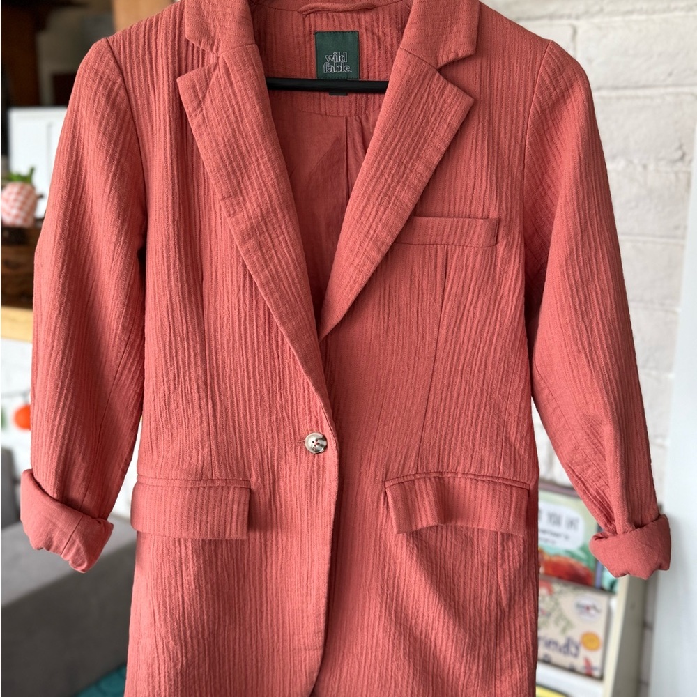 Wild Fable Pink Ribbed Blazer with Oversized Fit